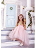 Long Sleeves Gold Sequin Pink Tulle Sparkling Flower Girl Dress